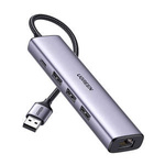 UGREEN 5-in-1 USB-A to 3x USB 3.0 + RJ45 + USB-C adapter (silver)