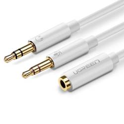 UGREEN Audio Splitter AUX Mini Jack 3.5 mm Kabel für Kopfhörer mit Mikrofon 28cm Weiß