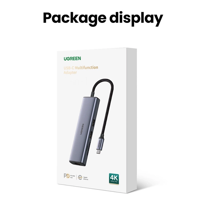 Adapter Hub UGREEN, USB_C do 2x USB 3.0, HDMI, RJ45, SD/TF 4K30Hz 90568