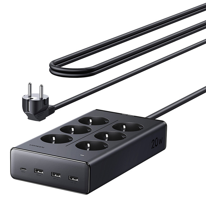 Power strip Ugreen S622, 6xAC + 3xUSB + USB-C, GaN, 1.5m (black)