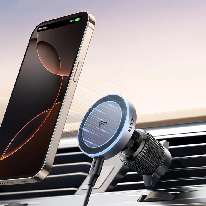 Mount with wireless charger Ugreen W708 with MagSafe, Qi2, for the windshield grille - black