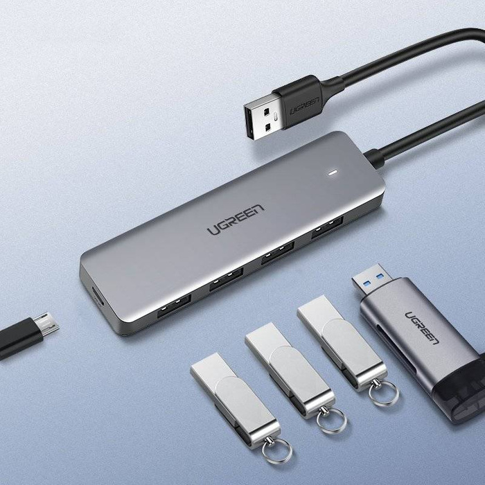 Ugreen USB HUB splitter - 4x USB 3.2 Gen 1 with micro USB power port gray (CM219 50985)