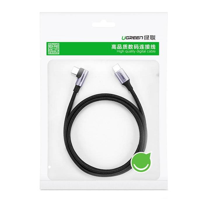 Ugreen angled cable USB Type C - USB Type C Power Delivery 60 W 20 V 3 A 2 m black-gray cable (US255 50125)