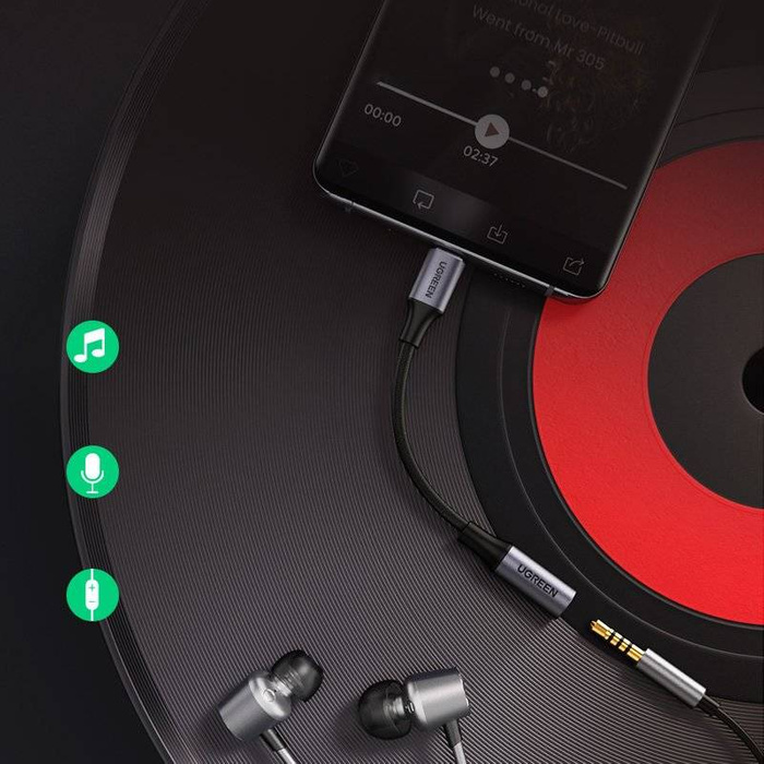 Ugreen przejściówka do słuchawek z 3,5 mm mini jack na USB Typ C 10 cm czarny (AV161 50631)