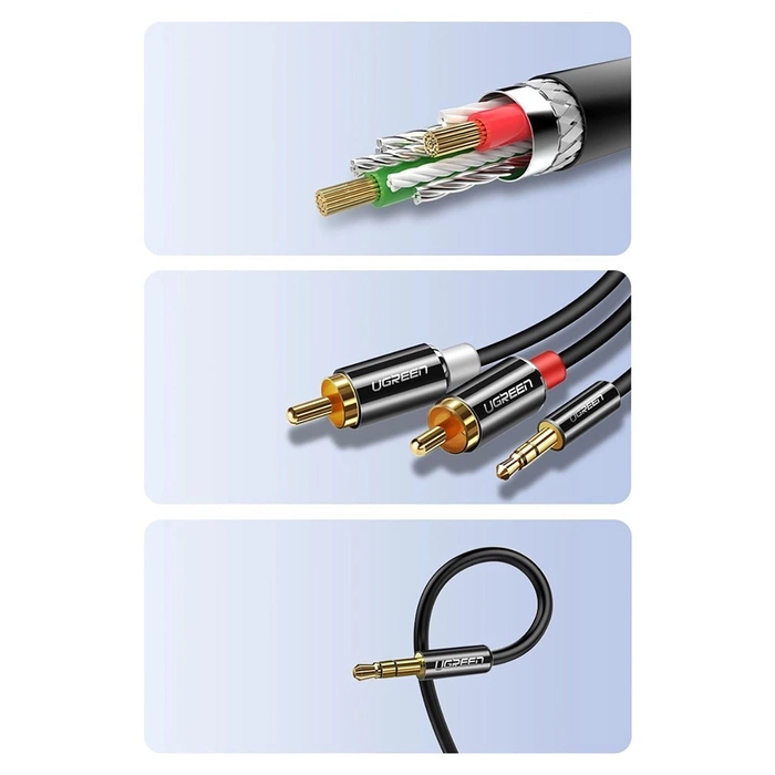 Ugreen kabel przewód audio 3,5 mm mini jack - 2RCA 1,5m czarny (AV116)