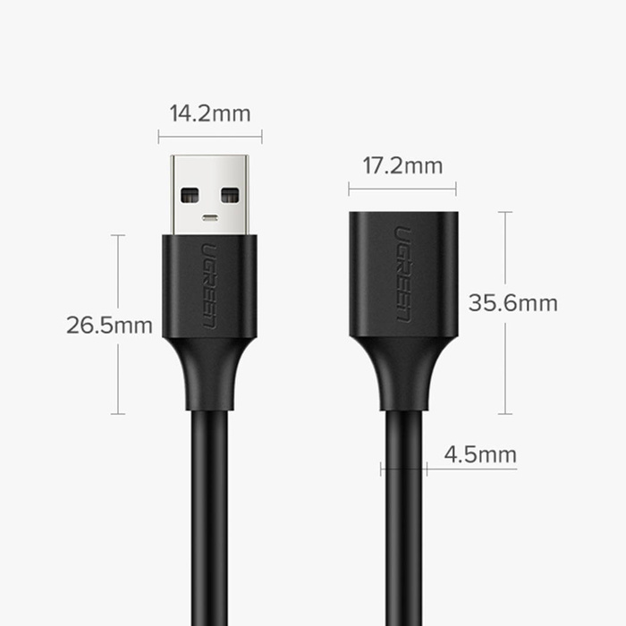 Ugreen extension cable USB (male) - USB (female) 2.0 480Mbps 1.5m black (US103)
