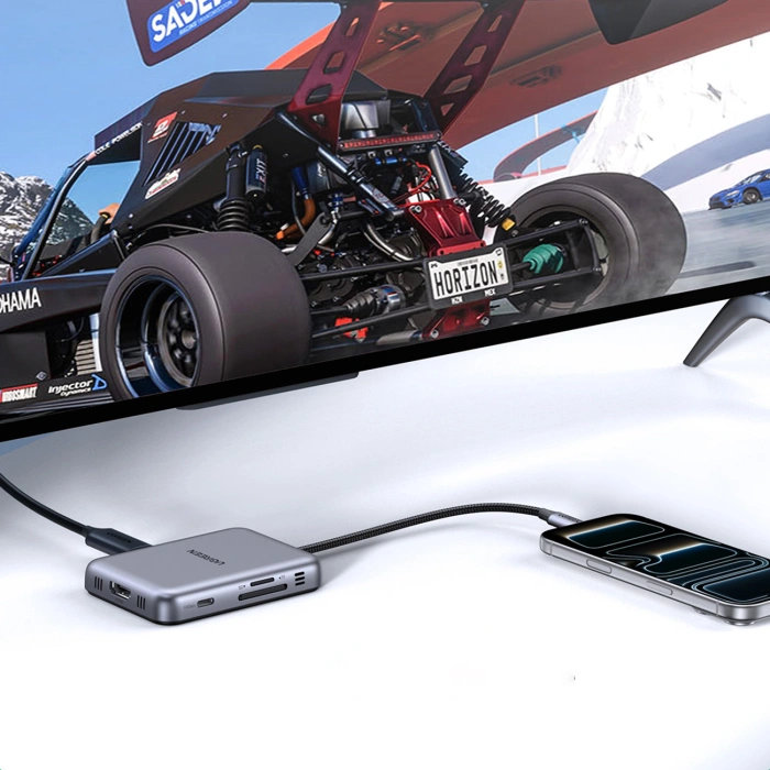 Hub Ugreen USB-C 7in1 HDMI USB-C USB-A SD/TF - grau
