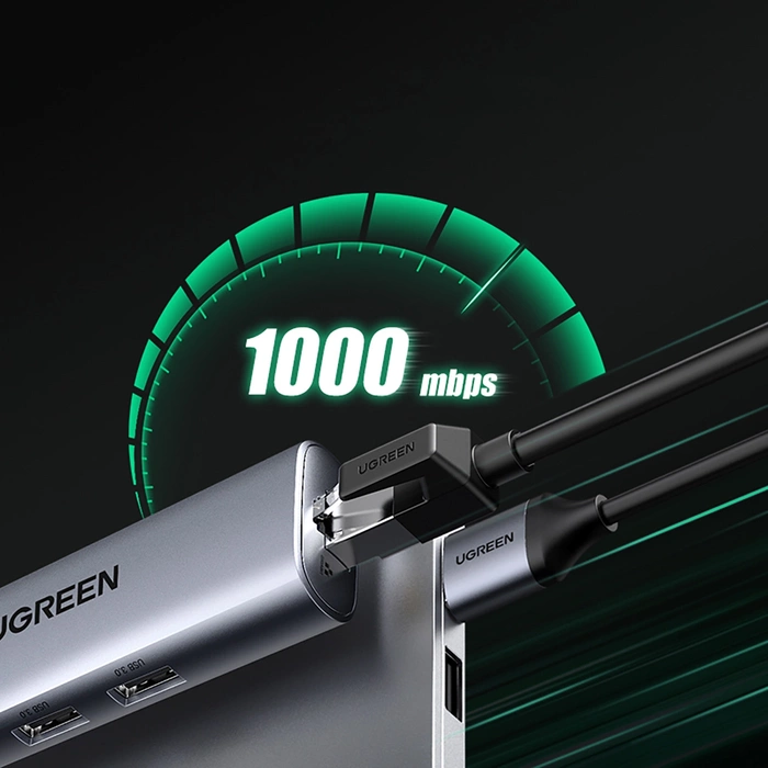 Ugreen multifunctional HUB 3x USB 3.2 Gen 1 (SuperSpeed USB 5 Gbps) / Ethernet network adapter RJ45 1000 Mbps Gigabit gray (60812 CM266)