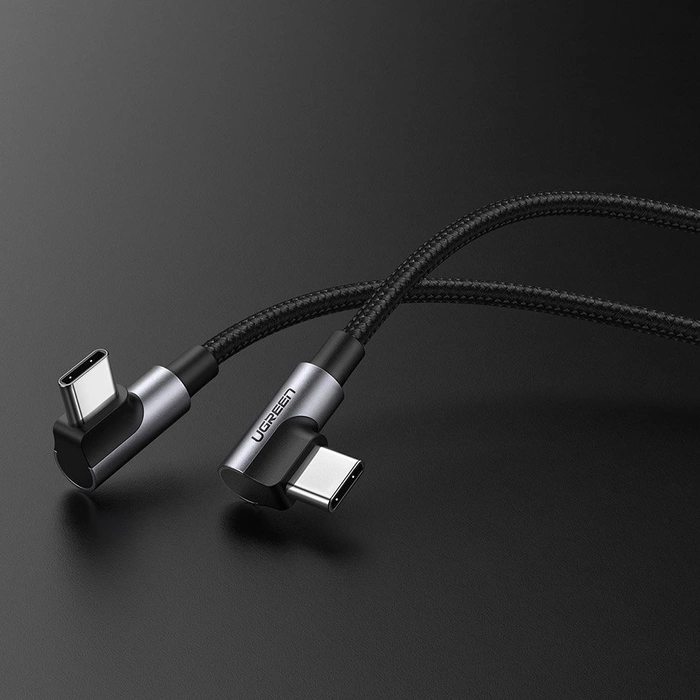 Ugreen US323 abgewinkeltes USB-C - USB-C PD QC-Kabel 60W 3A 2m - Schwarz