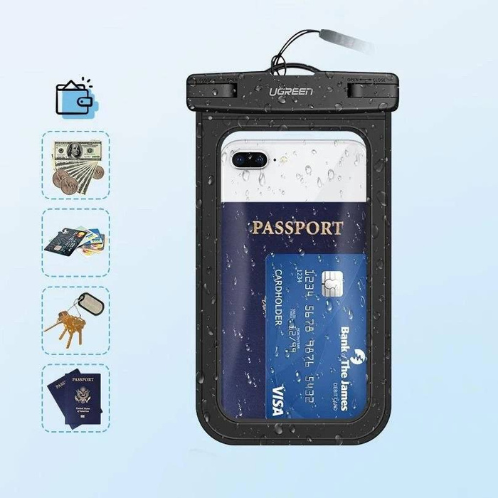 Ugreen universal waterproof cover phone case (max 6.0``) for swimming pool by the water IPX8 black (50919 LP186)