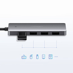 Ugreen rozdzielacz HUB USB Typ C - 4x USB 3.2 Gen 1 z portem zasilania USB Typ C szary (CM219 70336)