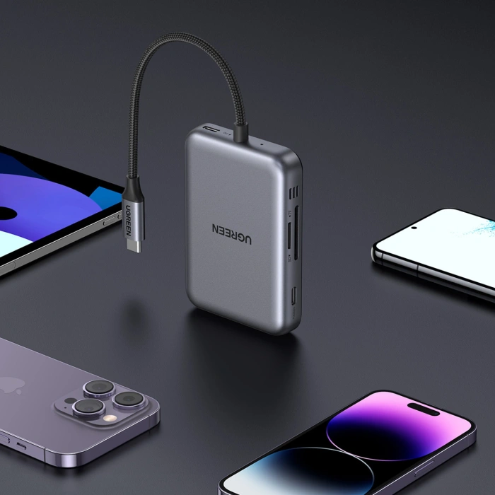 Hub Ugreen USB-C 7in1 HDMI USB-C USB-A SD/TF - gray