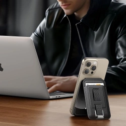 Portfel magnetyczny z funkcją podstawki i uchwytu do iPhone MagSafe, Ugreen LP836, skórzany (czarny)