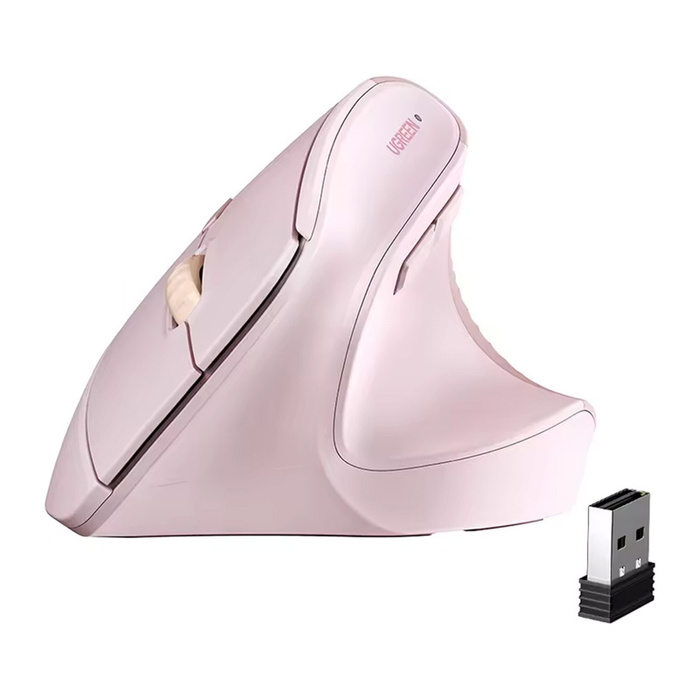 Wireless Vertical Mouse Ugreen M571, 2.4G, 4000 DPI, 1x AA (pink)