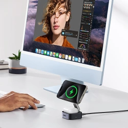 Ładowarka indukcyjna Qi 2w1 Ugreen W702 do Iphone, AirPods, 15W (szara)