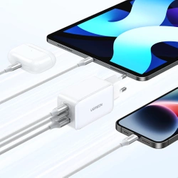 Szybka ładowarka sieciowa GaN Ugreen CD244 65W USB-A / 2x USB-C - biała