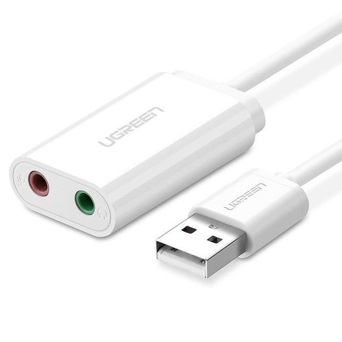 Ugreen external sound card music adapter USB - 3.5 mm mini jack 15 cm white (US205 30143)