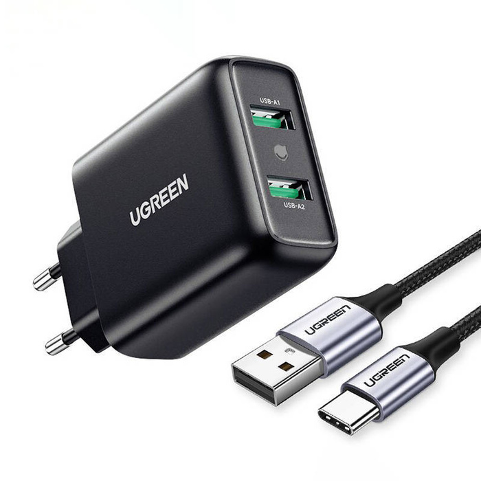 Ladergerät uGREEN 2xUSB-A, 18W, PD3.0, EU (schwarz) CD161