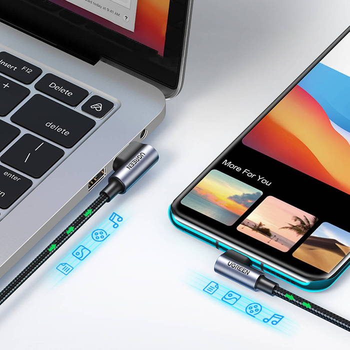 Ugreen 90° angled cable USB C - USB 2.0 480Mbps 3A 3m black (US176)