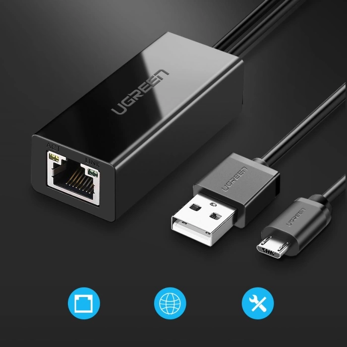 Ugreen 30985 external network card for Chromecast with micro USB / USB-A connectors 100Mb/s 1m - black