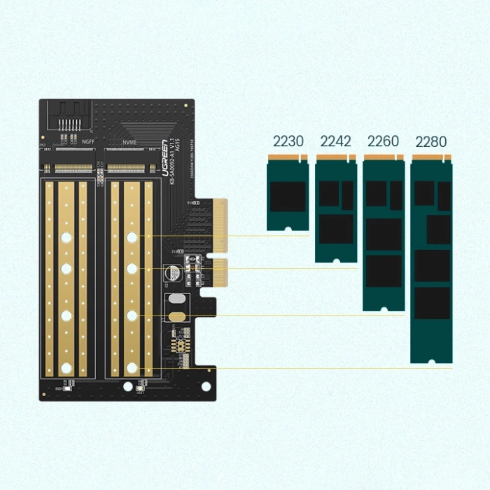 Ugreen pCIe 3.0 x4 to SSD M.2 M-Key / M.2 B-Key expansion card black (CM302)