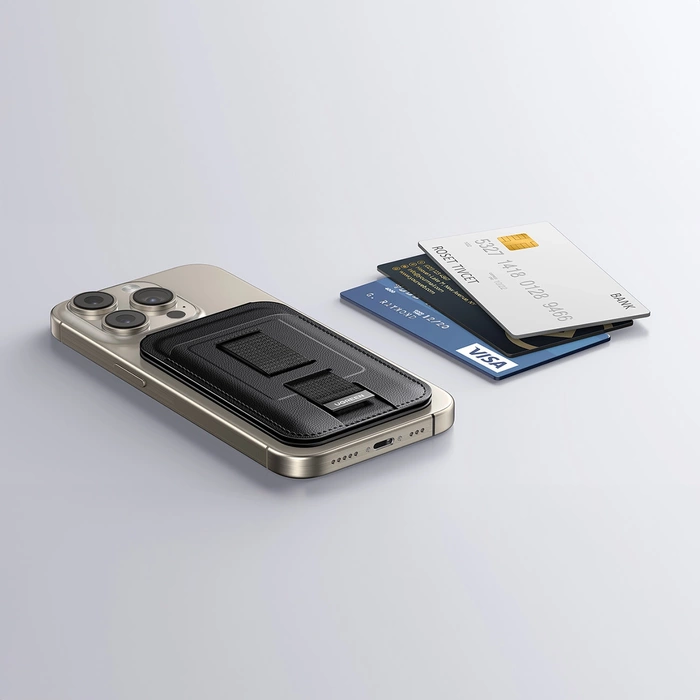Portfel magnetyczny z funkcją podstawki i uchwytu do iPhone MagSafe, Ugreen LP836, skórzany (czarny)