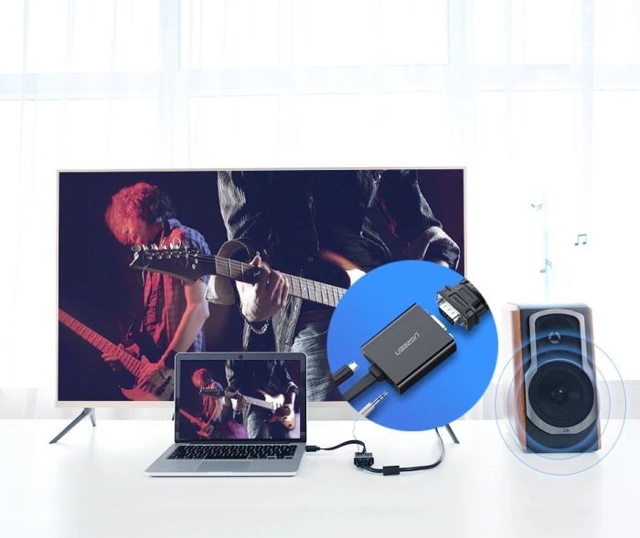 Ugreen adapter HDMI - VGA micro USB / Audio 3,5 mm Miniklinke schwarz (40248)