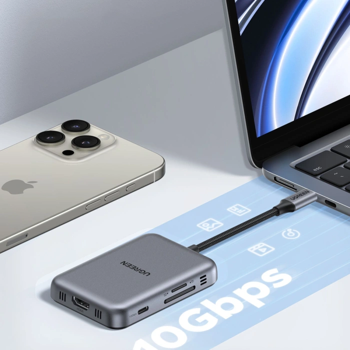 Hub Ugreen USB-C 7in1 HDMI USB-C USB-A SD/TF - gray