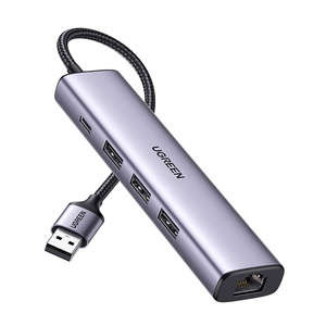 UGREEN 5in1 USB-A auf 3x USB 3.0 + RJ45 + USB-C Adapter (silber)