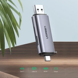 Ugreen CM185 50706 reader for SD / micro SD cards on USB-A 3.0 / USB-C 3.0 - gray