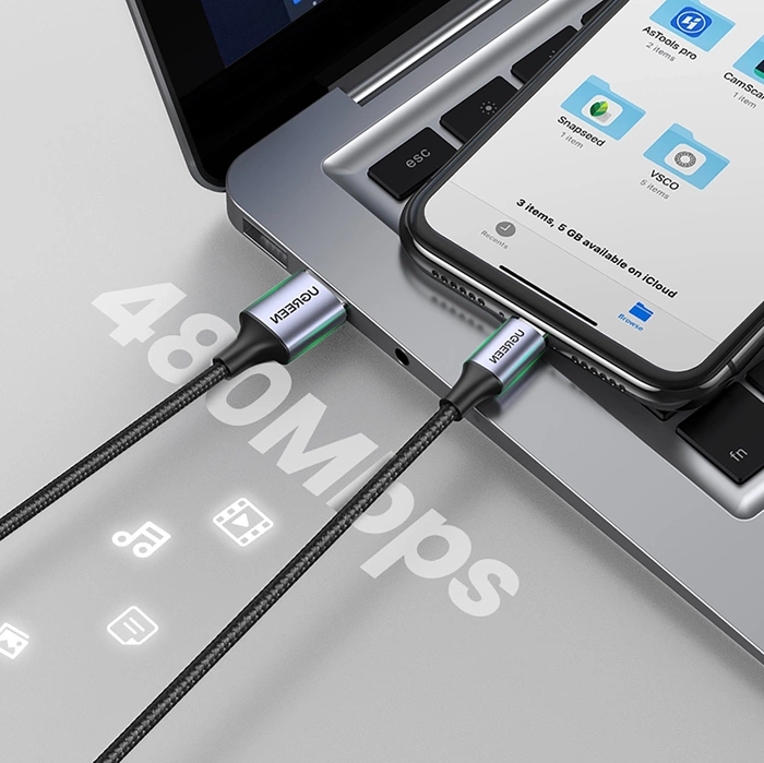 Kabel Lightning do USB UGREEN 2.4A US199, 1.5m (czarny)