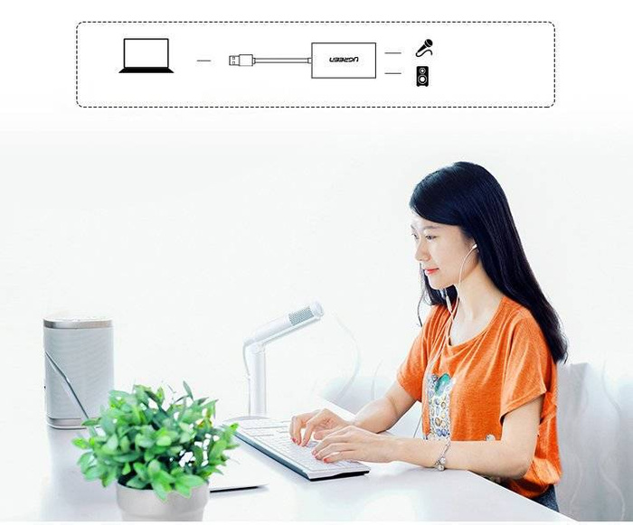 Ugreen externe Soundkarte Musikadapter USB - 3,5 mm Miniklinke 15 cm weiß (US205 30143)