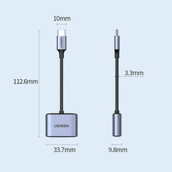 Ugreen USB Typ C (männlich) - USB Typ C PD QC (weiblich) + 3,5-mm-Miniklinke (weiblich) grau (CM231)