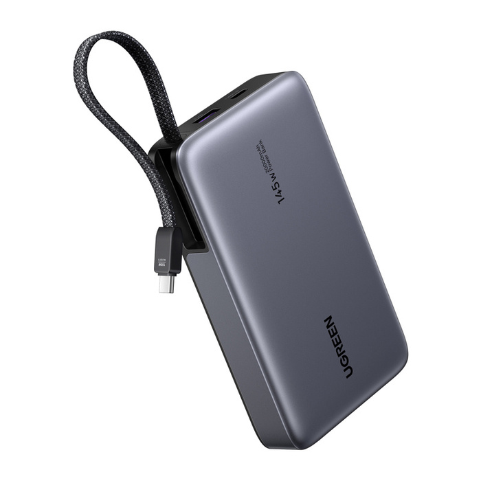 Powerbank 20000mAh Ugreen PB551, 145W, USB + USB-C, built-in cable (gray)