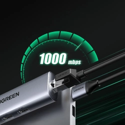 Ugreen multifunctional HUB 3x USB 3.2 Gen 1 (SuperSpeed USB 5 Gbps) / Ethernet network adapter RJ45 1000 Mbps Gigabit gray (60812 CM266)