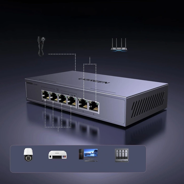 Switch Ugreen 6-Port 1Gbps Ethernet Switch mit PoE - Grau