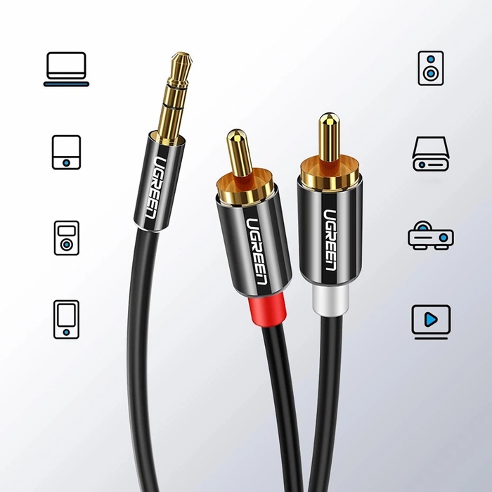 Ugreen kabel przewód audio 3,5 mm mini jack - 2RCA 1,5m czarny (AV116)