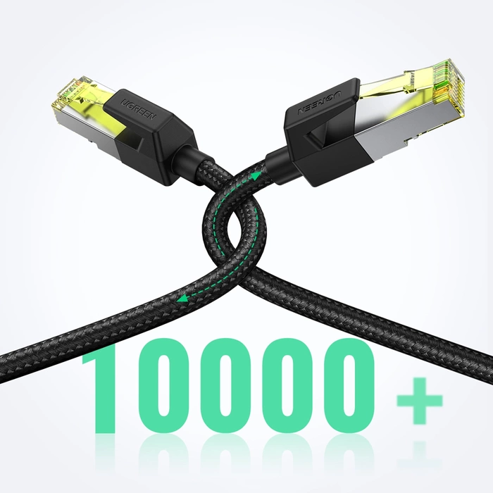 UGREEN NW150 Kabel geflochtenes Netzwerkkabel, Ethernet RJ45, Kat.7, F/FTP, 0,5m (schwarz)