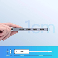 Ugreen rozdzielacz HUB USB Typ C - 4x USB 3.2 Gen 1 z portem zasilania USB Typ C szary (CM219 70336)