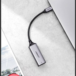 Ugreen externer Netzwerkadapter RJ45 - USB Typ C (1000 Mbps / 1 Gbps) Gigabit Ethernet grau (CM199)