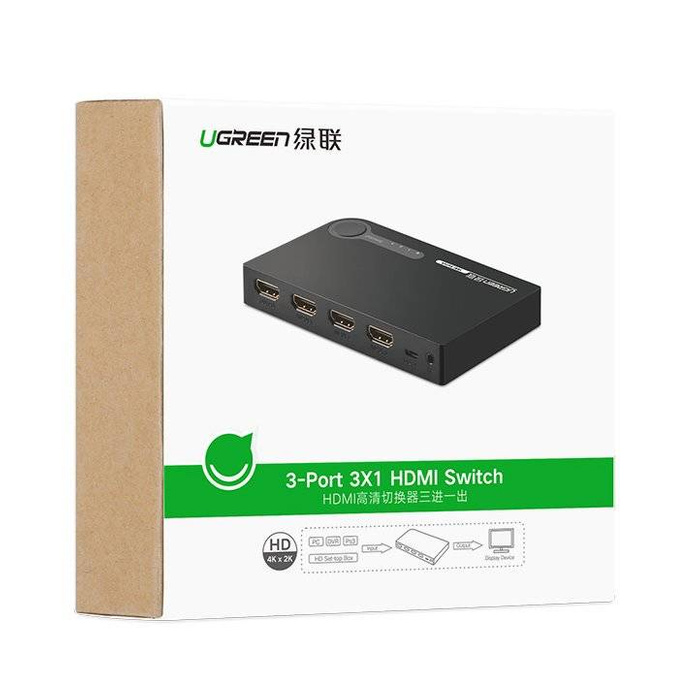 Ugreen switch splitter splitter switch HDMI - 3x HDMI 3D 4K 7.5 Gbps 36 bit per channel black (40234)