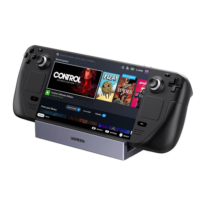 Docking Station Ugreen CM800 6-in-1, for Steam Deck / Asus ROG Ally mobile consoles, USB-C to HDMI 4K 120Hz, 2x USB, USB-C, RJ45 (grey)