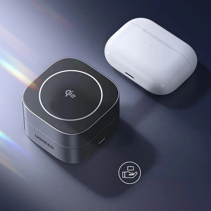 Ładowarka indukcyjna Qi 2w1 Ugreen W702 do Iphone, AirPods, 15W (szara)