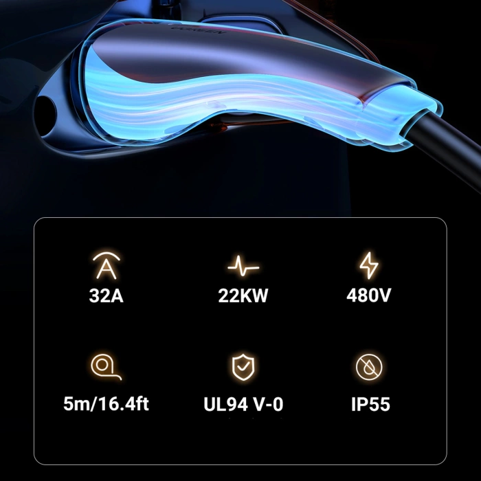 Ugreen EV708 Elektroauto-Ladekabel 32A 22kW 5m IP55 - Schwarz