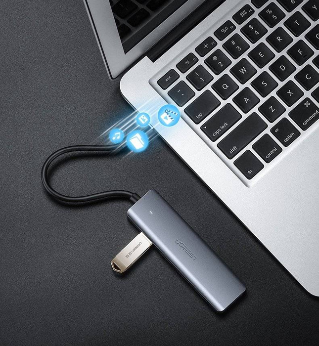 Ugreen rozdzielacz HUB USB Typ C - 4x USB 3.2 Gen 1 z portem zasilania USB Typ C szary (CM219 70336)