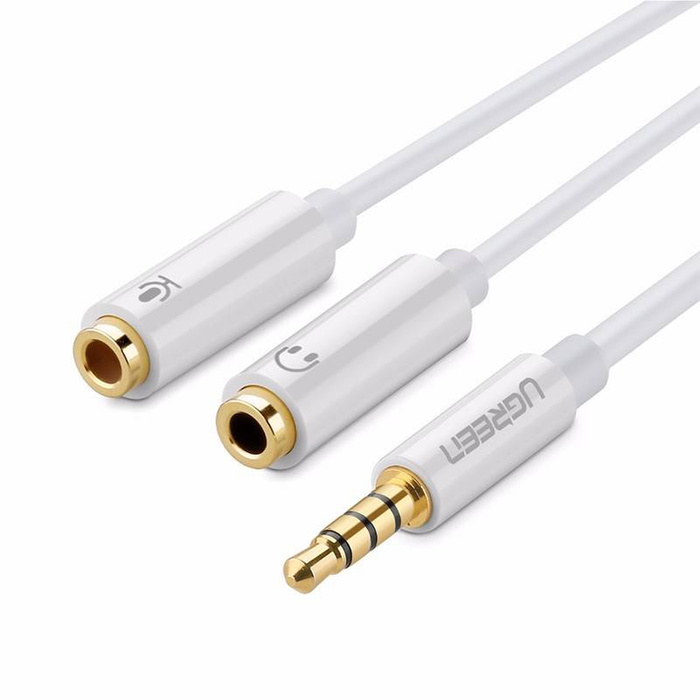 UGREEN Audio Splitter Cable AUX Mini Jack 3.5mm For Headphones With Microphone 20cm White