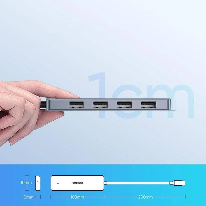 Ugreen rozdzielacz HUB USB Typ C - 4x USB 3.2 Gen 1 z portem zasilania USB Typ C szary (CM219 70336)