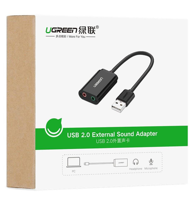 Ugreen externe Soundkarte Musikadapter USB - 3,5 mm Miniklinke 15 cm weiß (US205 30143)