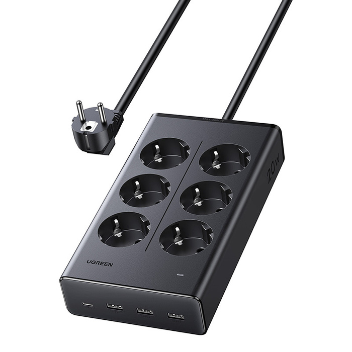 Listwa zasilająca Ugreen S622, 6xAC + 3xUSB + USB-C, GaN, 1.5m (czarna)