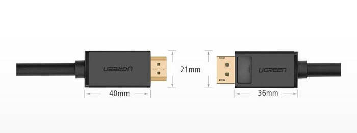Ugreen Unidirektionales DisplayPort-zu-HDMI-Kabel 4K 30 Hz 32 AWG 1,5 m Schwarz (DP101 10239)